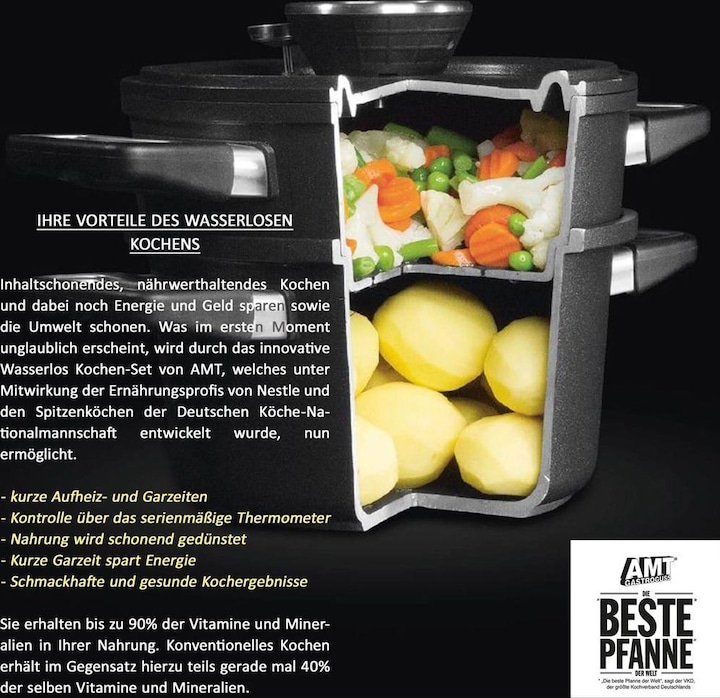 Produktbild AMT Set Topf Wasserl. Kochen Induk.ø20 cm/Dünster/Deckel (20 cm, Pfannenset + Topfset, Aluminiumguss)