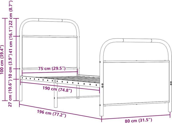 Produktbild vidaXL Bettgestell (75 x 190 cm)