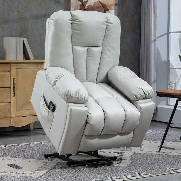 Produktbild Swisshandel24 Seniorensessel mit Aufstehhilfe, elektrisch, mit 8 Massagepunkten, Fernbedienung, 94x96x106cm, Hellg