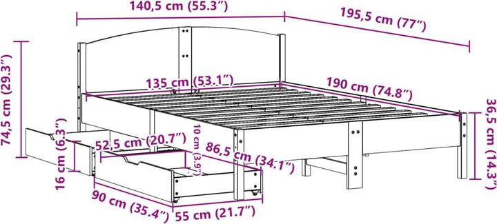 Image du produit vidaXL Bettgestell (135 x 190 cm)