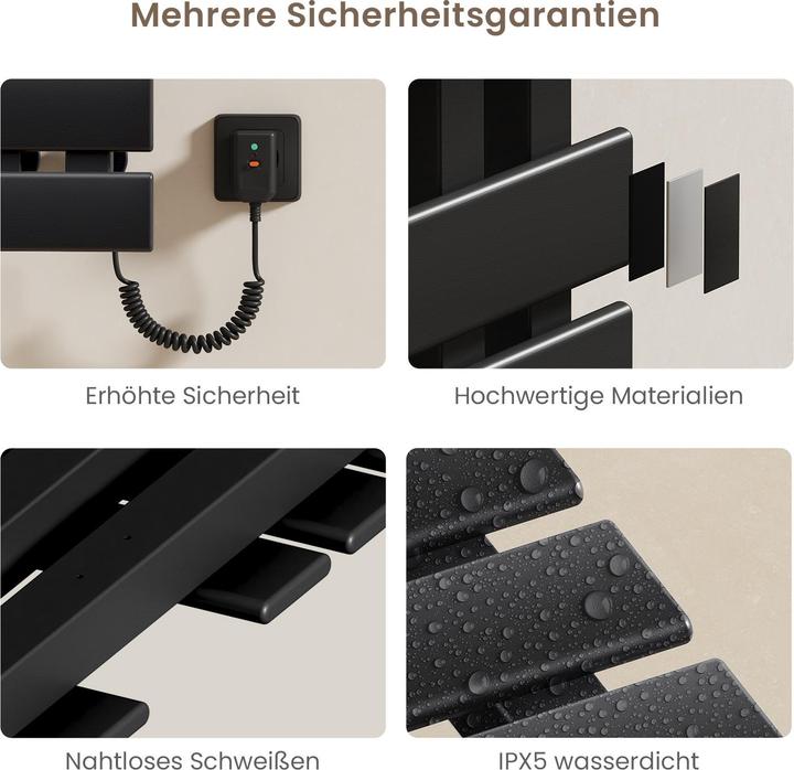 Actual product image Emke Electric towel rail with LED display 100x50 cm 320W WiFi Timer Right cable connection Black
