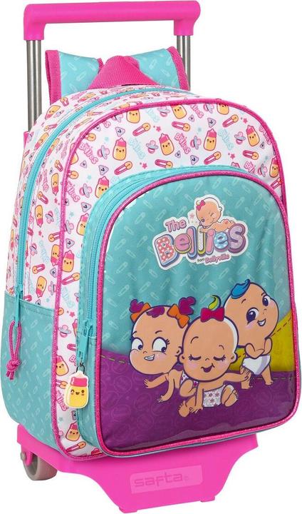 Productafbeelding The Bellies Schoolrugzak met wieltjes 26 x 34 x 11 cm paars turquoise wit
