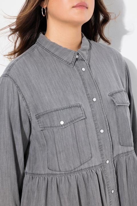 Produktbild Ulla Popken Jeansbluse, Volant, A-Linie, Hemdkragen, Langarm, Fransen (50, 52)
