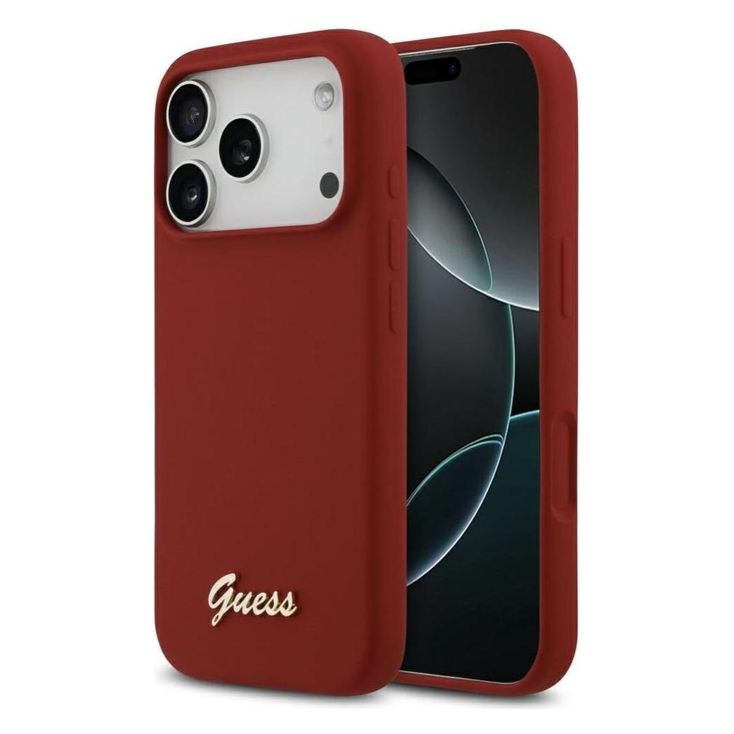 Guess - Silicone Script Metal Logo MagSafe (GUHMP17LSMBSLM) - IPhone 17 Pro - Red (Apple IPhone 17 Pro), Smartphone Hülle, Rot