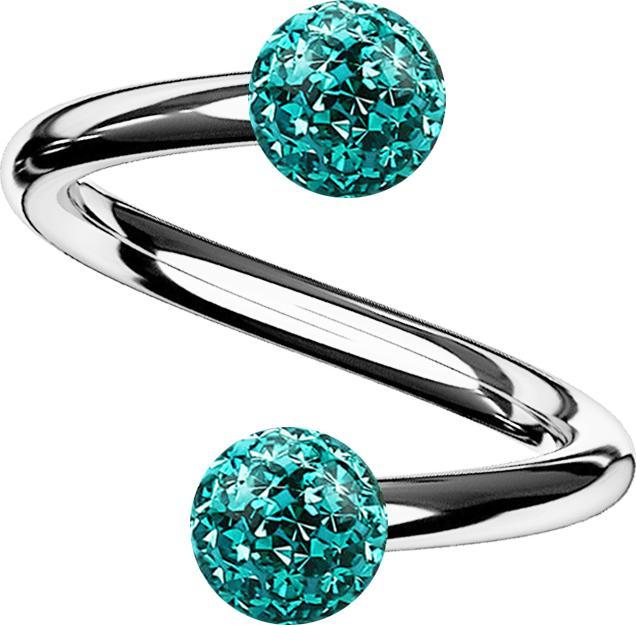 Image du produit Star Piercing Spirale silber mit zwei Kristallkugeln türkis Epoxy Schutzschicht (sans laiton, Titane)