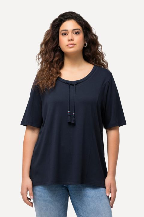 Image du produit Ulla Popken Sweat-shirt en modal mélangé, avec col montant, ruban fantaisie et manches courtes (56)