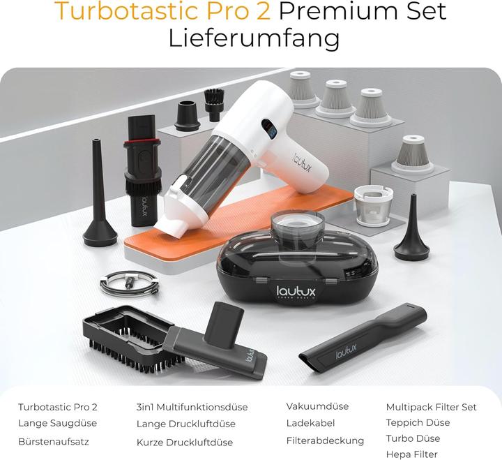Produktbild Lautux Handstaubsauger Turbotastic Pro 2 mit HEPA-Filter, 4-in-1 Düsen