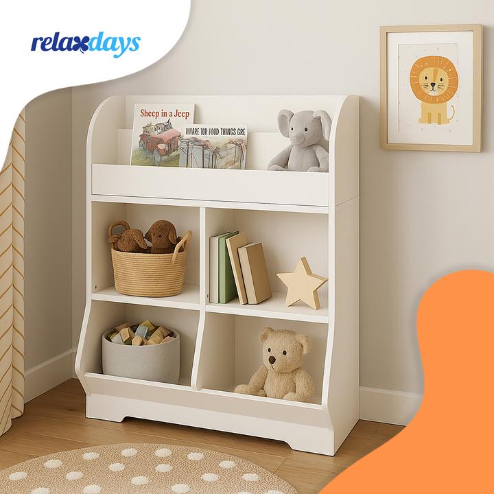 Actual product image Relaxdays - Kinderregal mit Buchablagen, Weiss, 89,5 x 67 x 30 cm (67 x 30 x 89.50 cm)