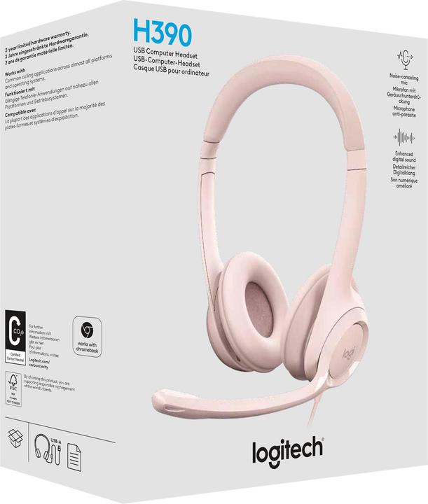 Actual product image Logitech Wired H390 headset - ROSE - USB (Cable, USB-A)