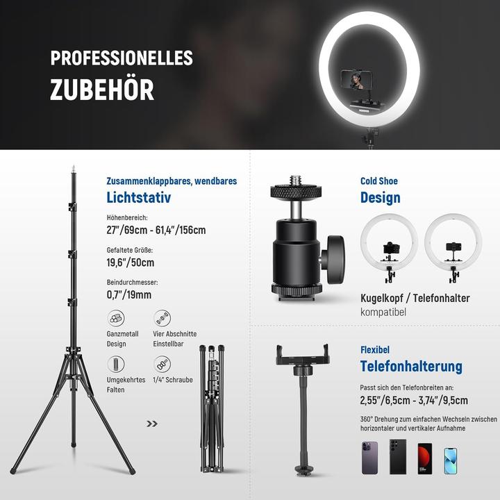 Actual product image Neewer Ringlicht RP18B Pro mit Stativ und Handyhalterung (Ring light)