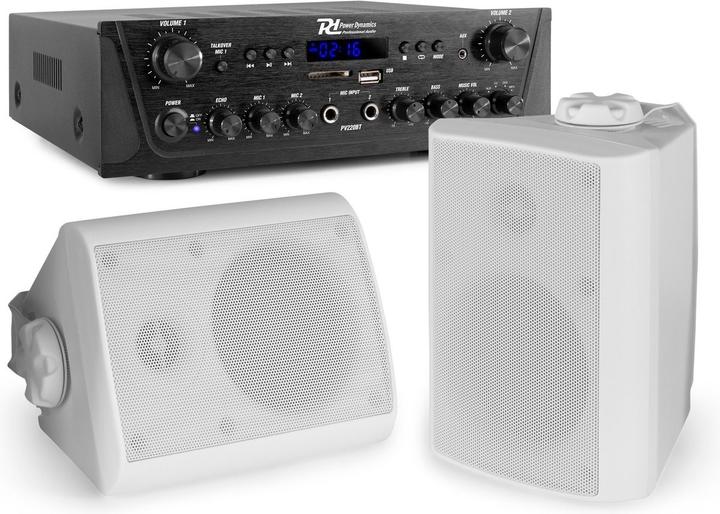 Power Dynamics met Bluetooth - PV220BT amplificatore audio a 2 zone + 2 altoparlanti BGO40 wide 4 (Passivo)