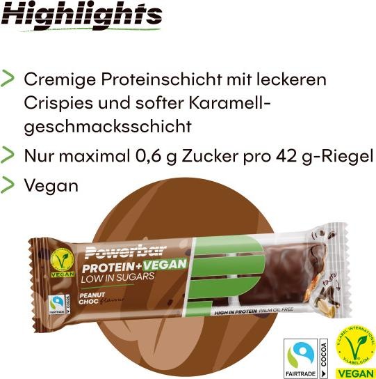 Immagine prodotto Powerbar Proteine Plus a basso contenuto di zuccheri Vegan (Arachide, Cioccolato, 1 pz., 504 g)