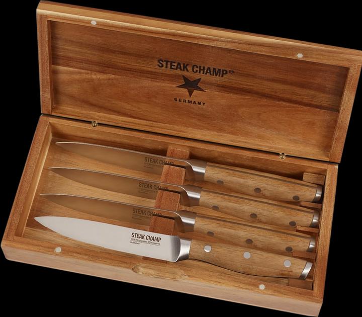 Steakchamp Steak knives set of 4 carbon steel, wood (4 Piece, Knife)