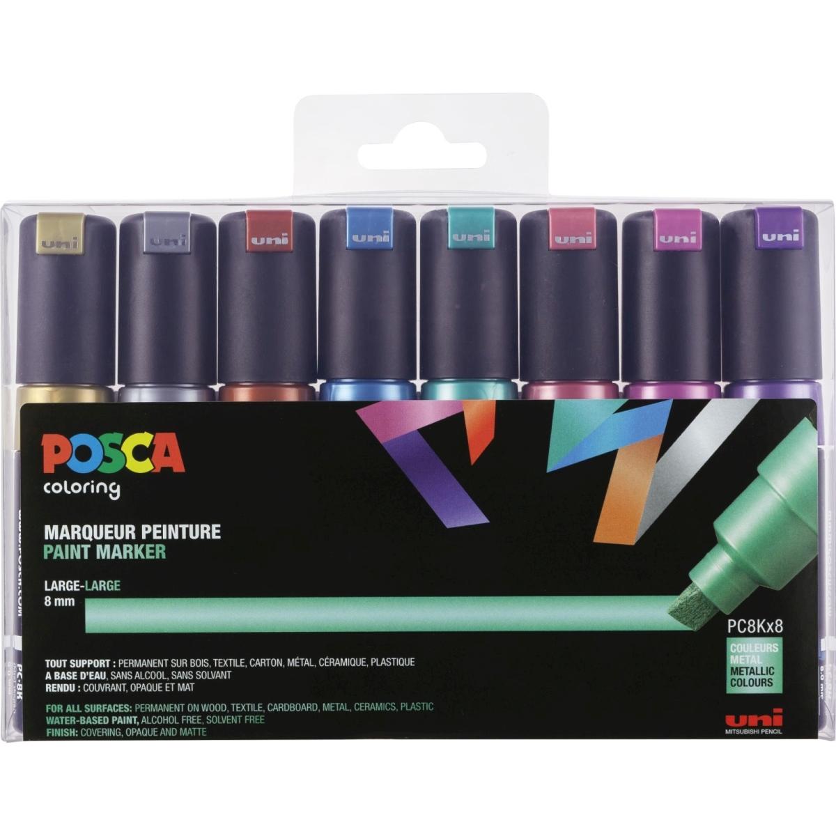 Posca, Marker, Pigmentmarker PC-8K, 8er Box, farbig sortiert (Mehrfarbig, 8 mm, 8 x)