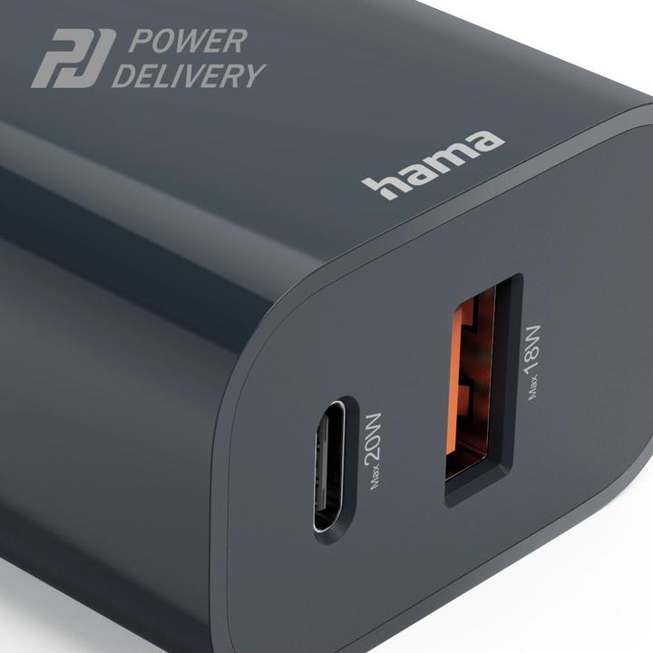 Actual product image Hama Fast charger, USB-C, USB-A, Power Delivery (PD), 20 W, anthracite (20 W)