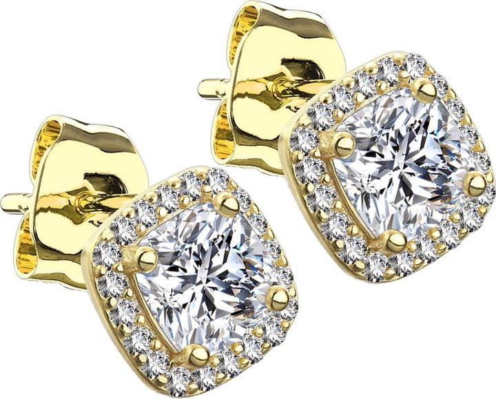 Actual product image Star Piercing Stud Earrings 14k Gold Plated Square with Crystal Border and Centre Crystal (without brass, 925 sterling silver)