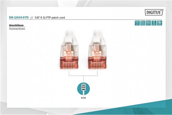 Produktbild Digitus CAT 6 S-FTP Patchkabel Cu LSZH AWG 27/7 Länge 7 m Farbe Grau (S/FTP, CAT6, 7 m)