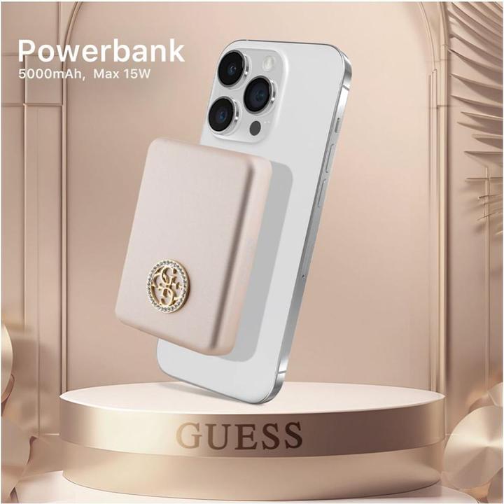 Actual product image Guess Powerbank indukcyjny 15W GUPBM5AL4DMD 5000mAh złoty/gold MagSafe 4G Strassed Metal Logo (5000 mAh, 15 W, 19.25 Wh)