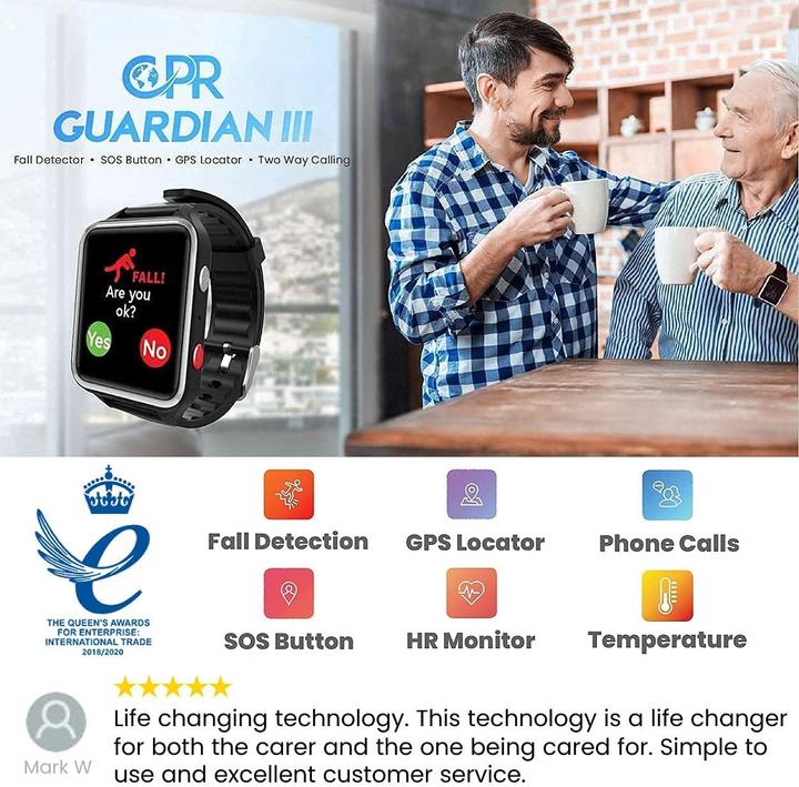 Actual product image CPR Guardian III SOS Personal Alarm Watch with Fall Alert Detection and GPS Location Tracking Black (45 mm)