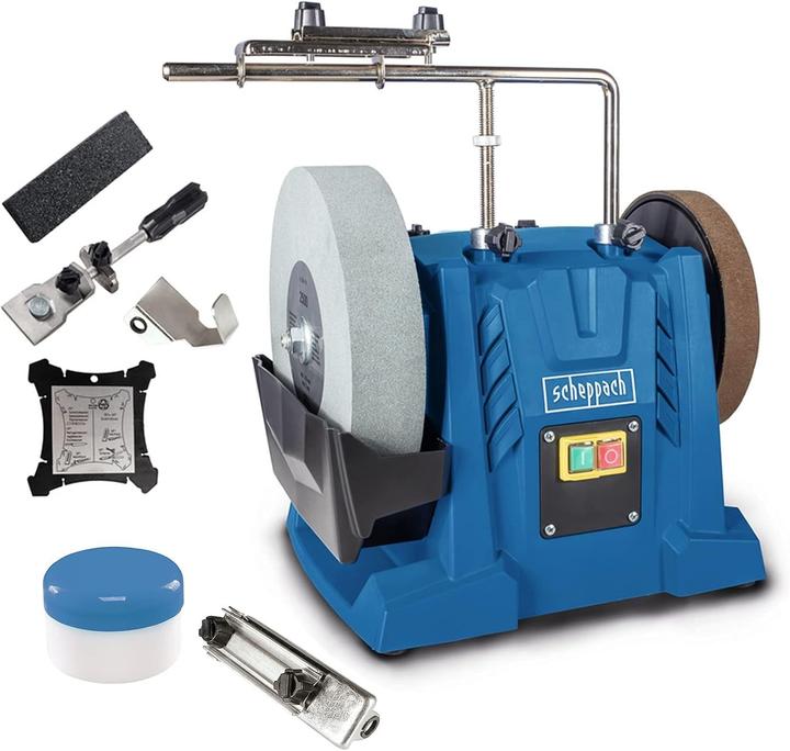 Productafbeelding Scheppach Nat slijpsysteem 250 mm incl. universeel slijpapparaat 70, hoekmeter, hoonpasta & HOMEKIT (Natte slijper, 200 W)