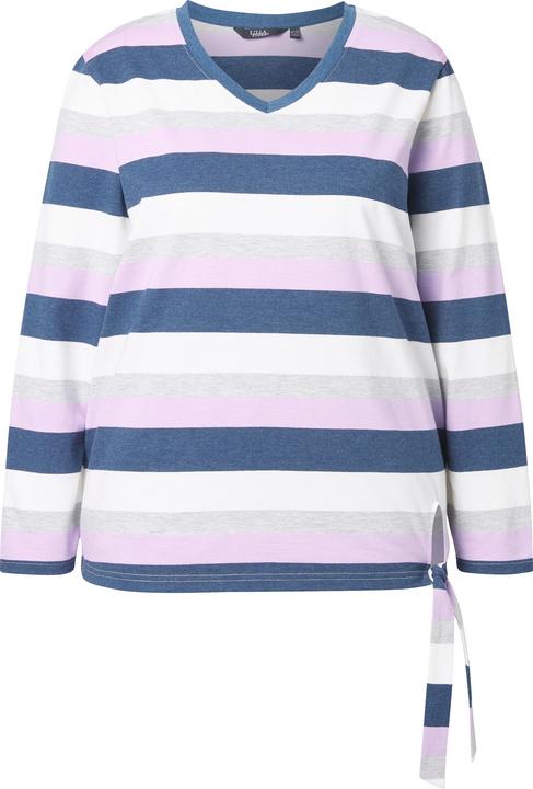 Produktbild Ulla Popken Ringelshirt, Saumknoten, V-Ausschnitt, Langarm (42, 44)
