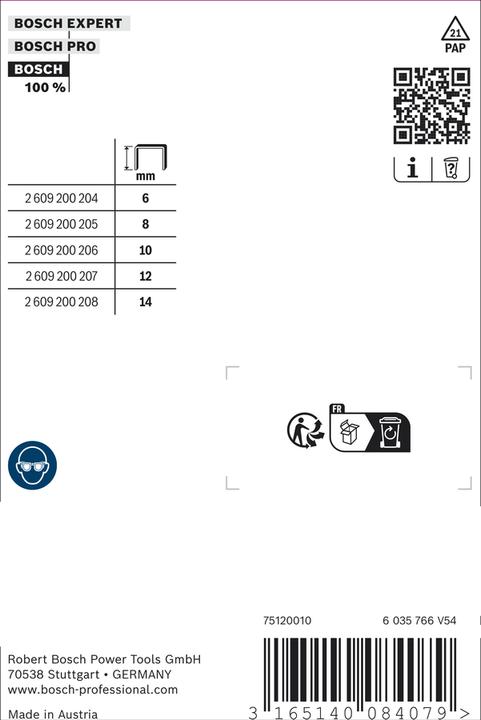 Produktbild Bosch Professional Zubehör Flachdrahtklammer Typ 52, 12,3 x 1,25 x 12 mm