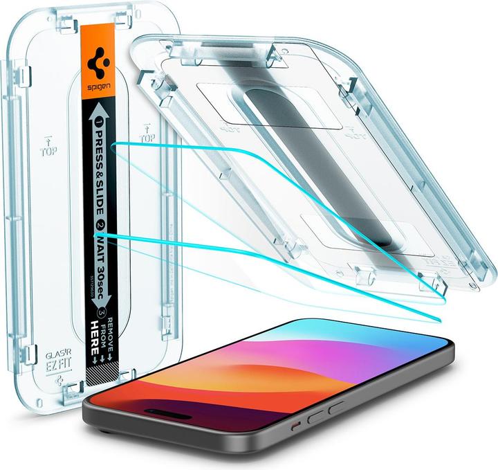 Actual product image Spigen Glas.TR EZ Fit (2 Piece, Apple iPhone 15, Apple iPhone 16)