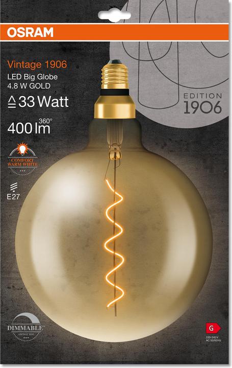 Actual product image Osram Vintage 1906 LED DIM 33 4.8 W/2200 K E27 (E27, 4.80 W, 400 lm, 1 x, G)