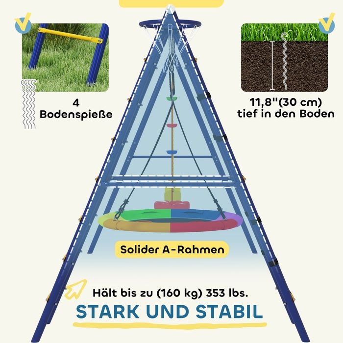 Image du produit Swisshandel24 Kinderschaukel-Set 6 in 1 Schaukelgerüst aus Stahl mit Gurtschaukel Nestschaukel