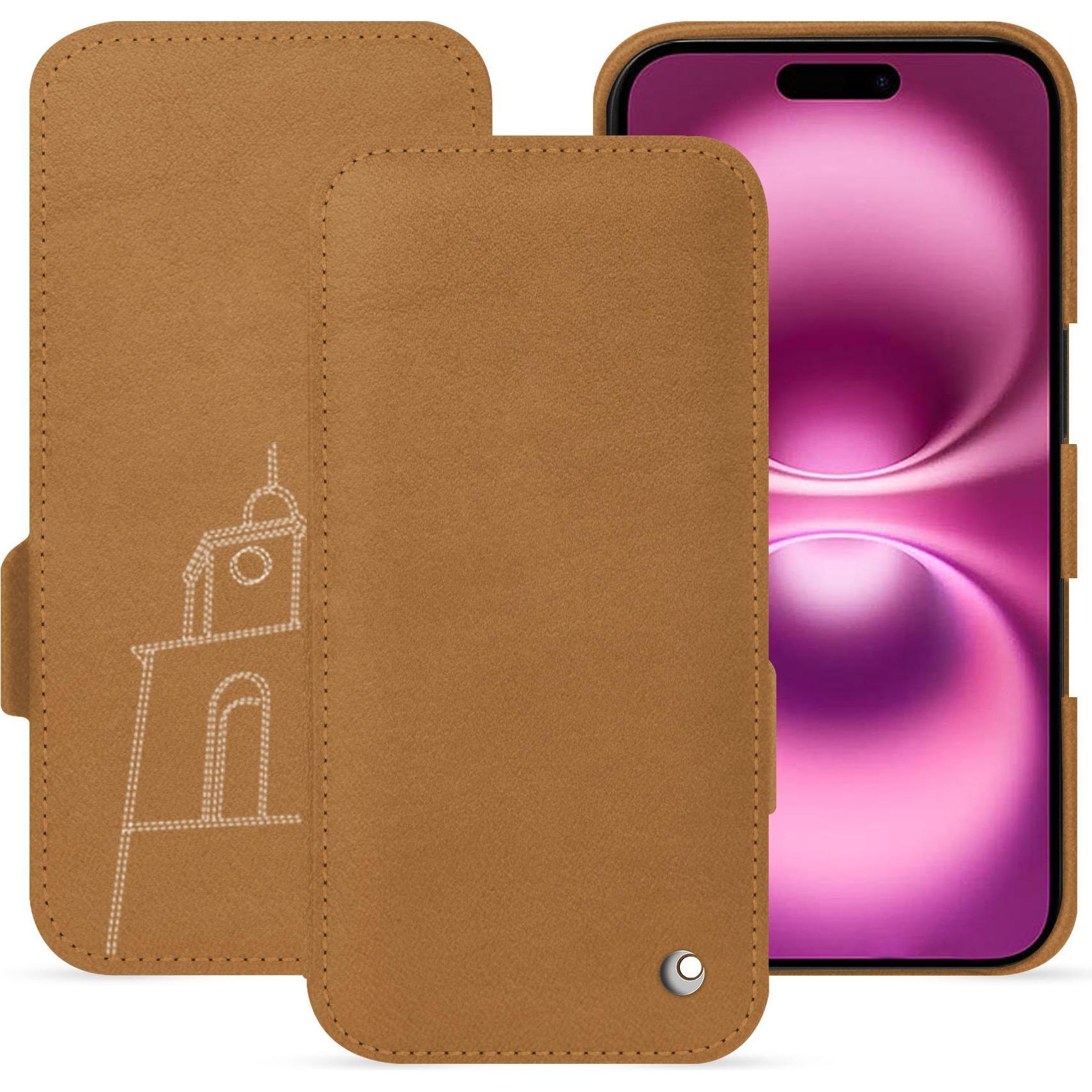 Noreve Lederschutzhülle horizontal (Apple iPhone 16 Plus), Smartphone Hülle, Braun