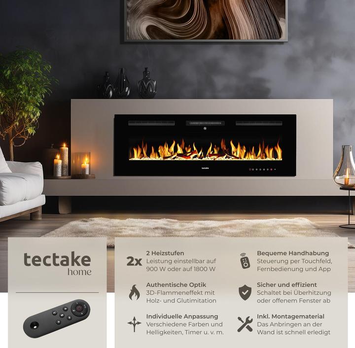 Image du produit tectake Elektro-Wandkamin Luci, 2 Heizstufen, Flammeneffekt