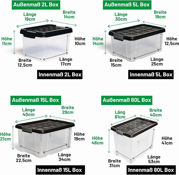 Produktbild Novatool Novaliv 7 tlg Sparset Aufbewahrungsboxen mit Deckel Anthrazit 1x80 L + 2x 15L + 2x 5L + 2x 2L Nestba (80 l)