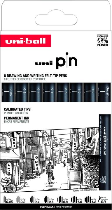 Image du produit Uni-ball Uni - UNI PIN SETX8 Classic - Black - 0.05 to 1.2mm and a brush tip (Noir, 8x)