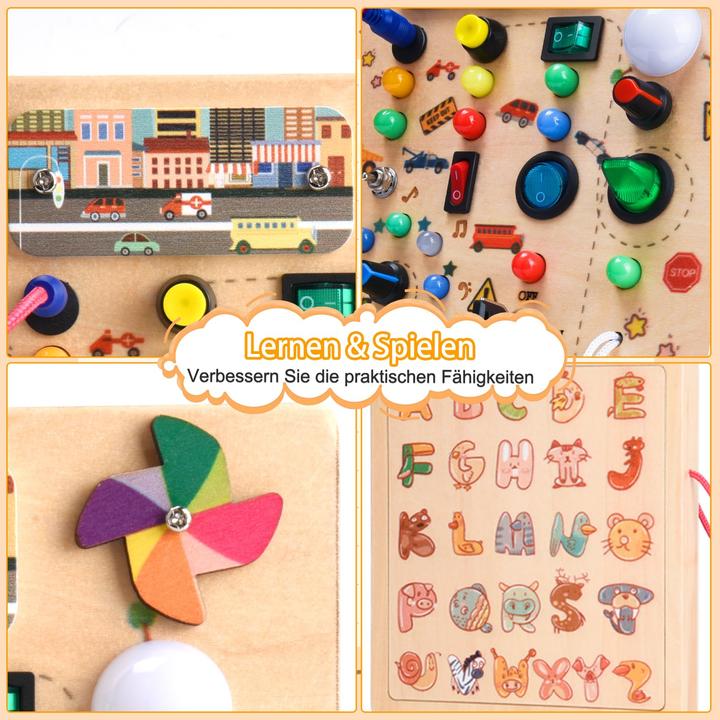 Actual product image Activity Board Busy Board Motorikspielzeug mit 19 LEDs, Holzspielzeug, Sinnesspielzeug, Lernspielzeug für
