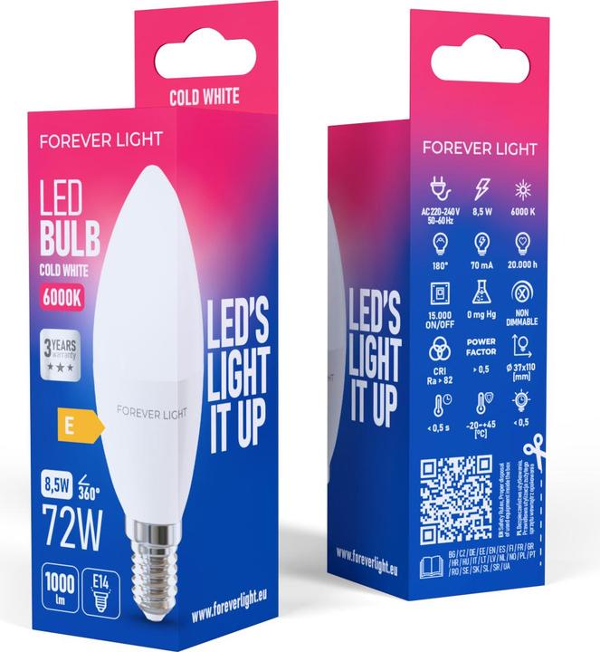 Image du produit Forever Light LED Bulb E14 C37 8.5W 1000lm 6000K class E (E14, 1000 lm, 100x)
