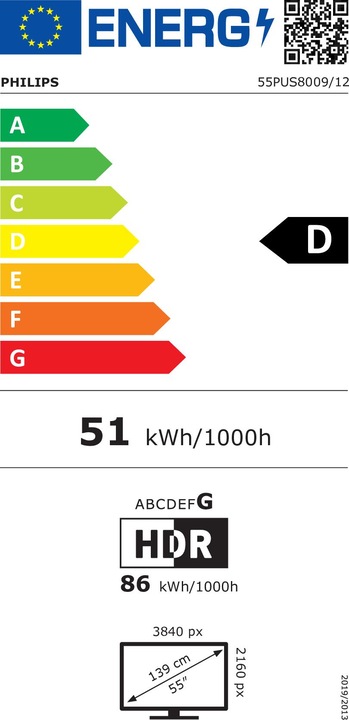 Energie-Label Philips 55PUS8009 (55", LED, 4K, 2024)