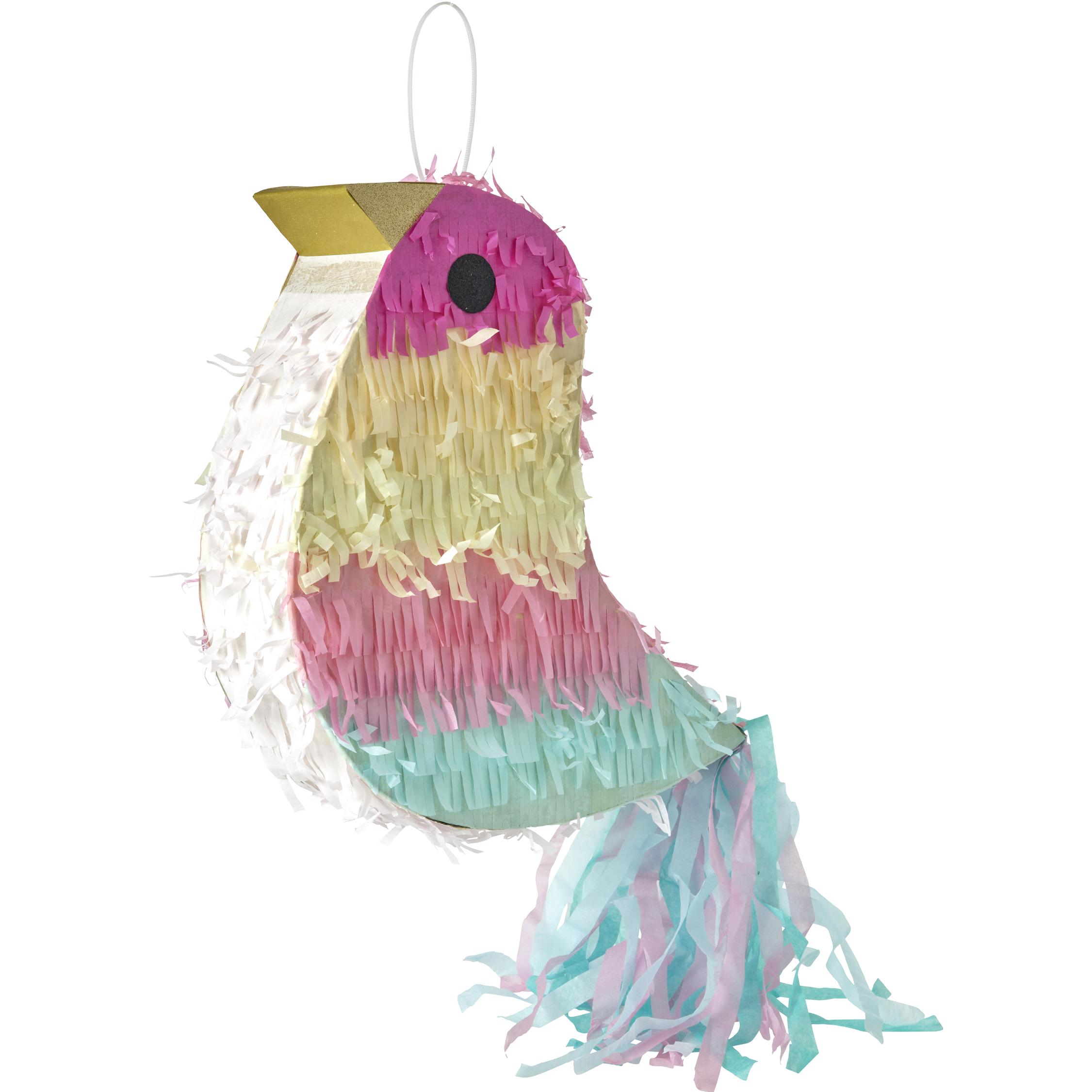 Rice - Pinata in Bird Shape - Pink, Yellow, Blue - Large