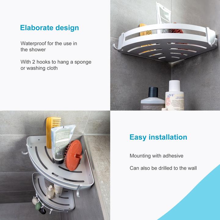 Actual product image Intirilife Shower tray with 2 hooks for drilling or gluing