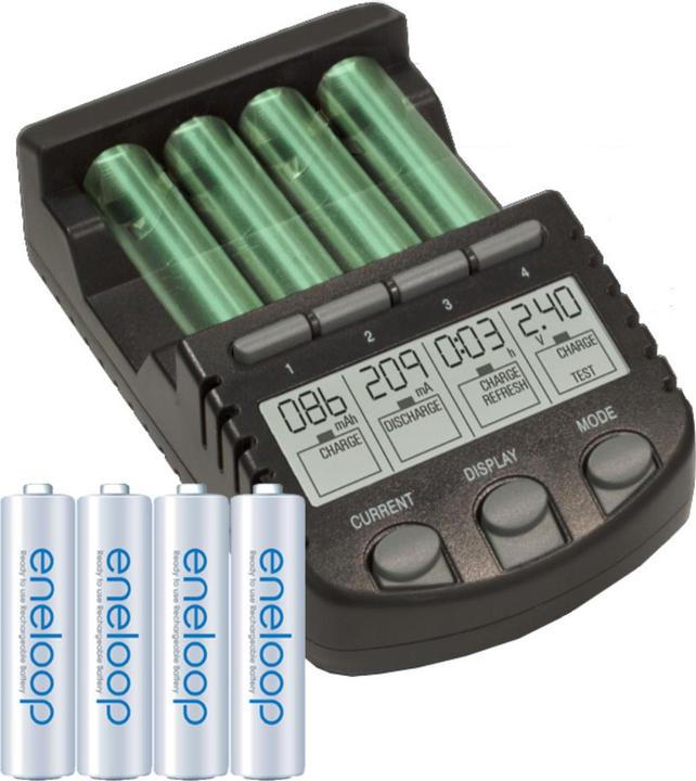 Sanyo Eneloop AAA HR-4UTGA e BC-700 LCD Quick Charger (4 pz., AAA, Batteria + Caricabatterie)