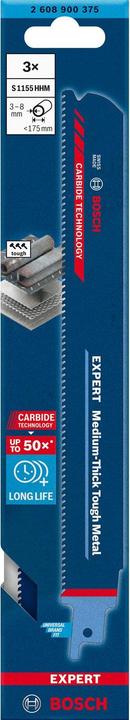 Produktbild Bosch Professional Zubehör EXPERT ‘Medium-Thick Tough Metal’ S 1155 HHM Säbelsägeblatt, 3 Stück