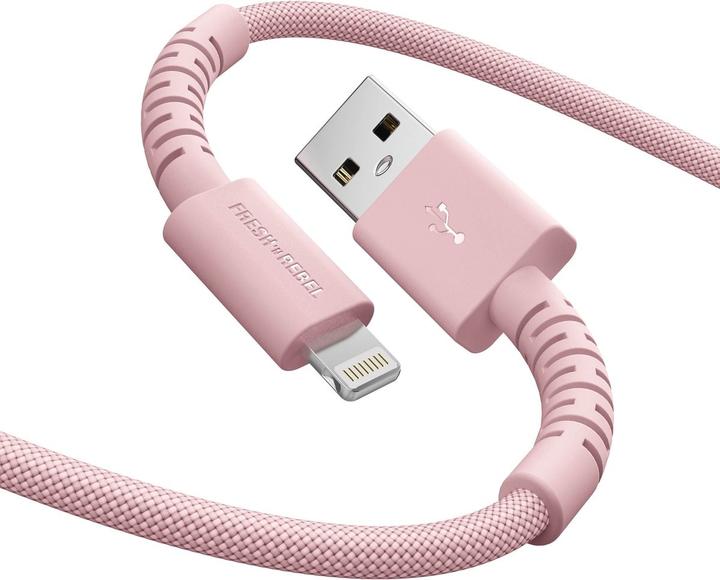 Actual product image Fresh'N Rebel Fresh 'n Rebel USB-A zu Lightning silicone geflochtenes Kabel "FlexWave" 2m, Pastel Pink (2 m, 12 W)
