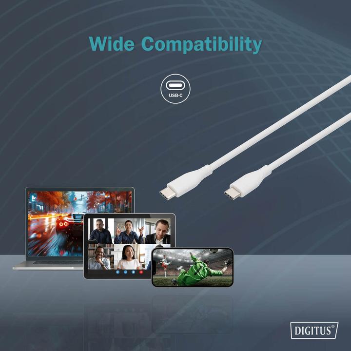 Produktbild Digitus USB-C Silikon Anschlusskabel, 0,5m, weiss (0.50 m, USB 2.0, 60 W)