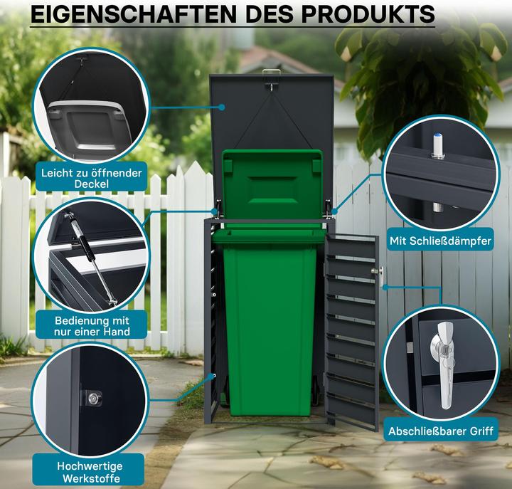 Actual product image Wiltec Waste bin box for one bin Anthracite hinged lid waste bin cover
