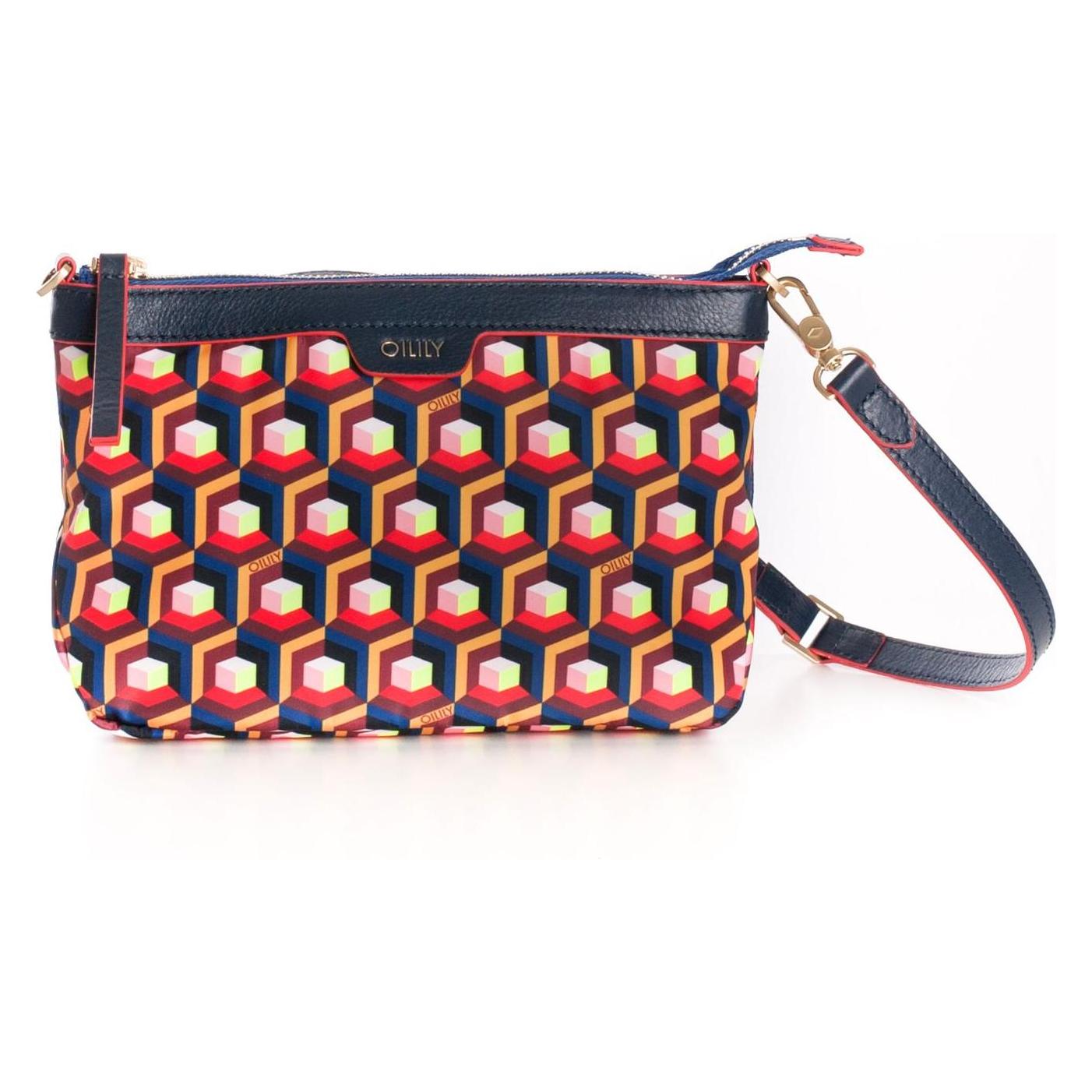 Oilily, Damen, Handtasche, Geo Diamonds Shoulder Bag, Blau, Mehrfarbig