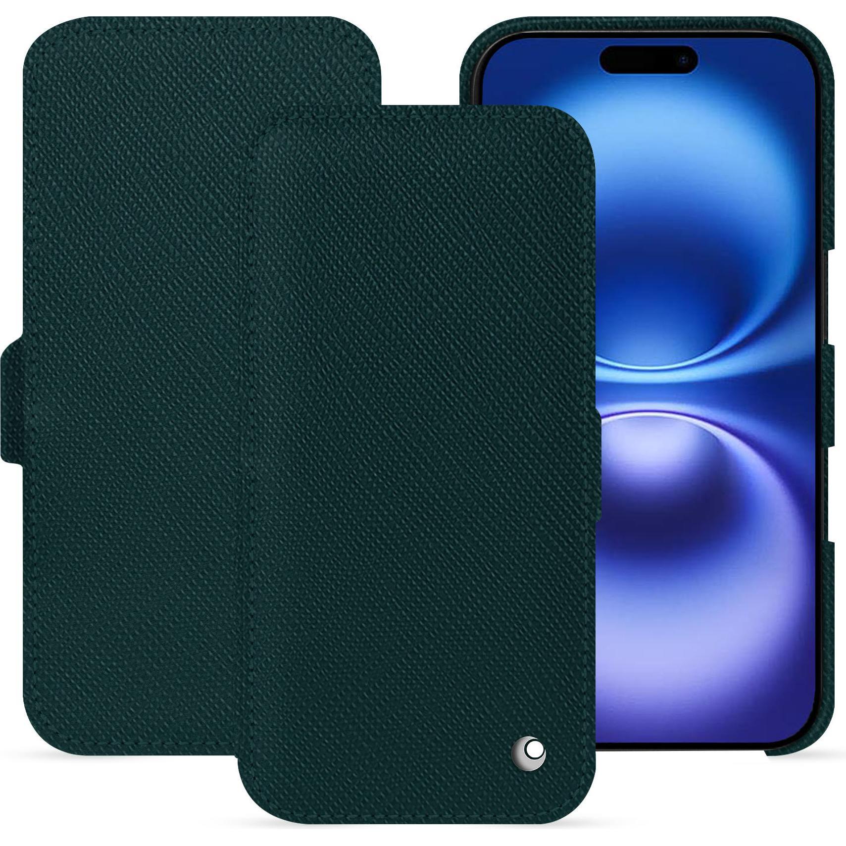 Noreve Lederschutzhülle horizontal (Apple iPhone 16), Smartphone Hülle, Grün