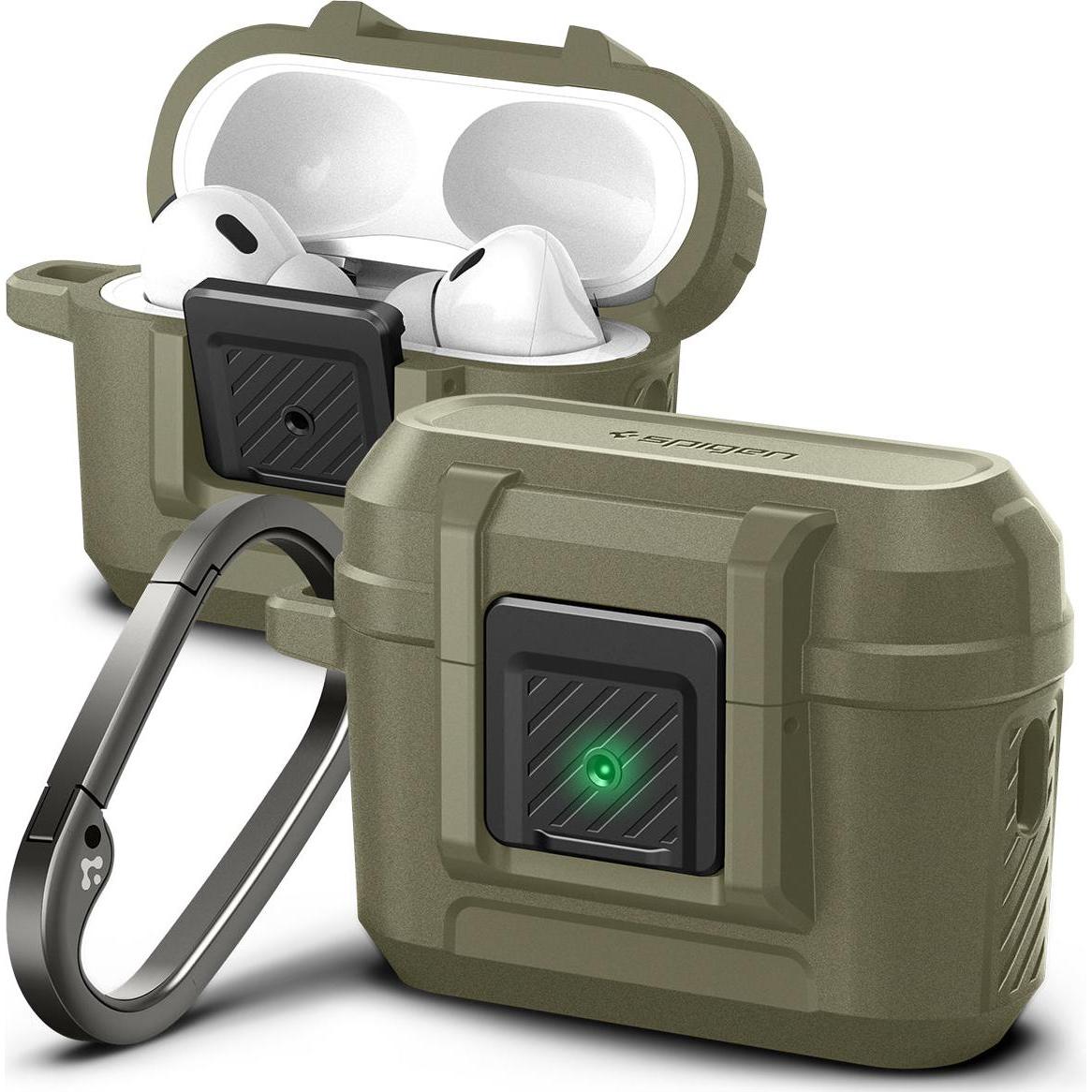 Spigen Lock Fit Airpods Pro 1/2 Vintage Khaki (Kopfhörer Tasche), Kopfhörertasche + Schutzhülle, Grün