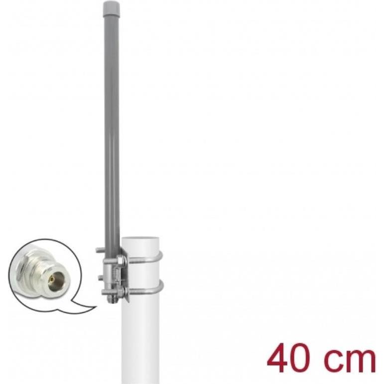Thumbnail - Delock 433 MHz Antenne N Buchse 2 dBi 40 cm omnidirektional starr outdoor grau, Netzwerkantenne
