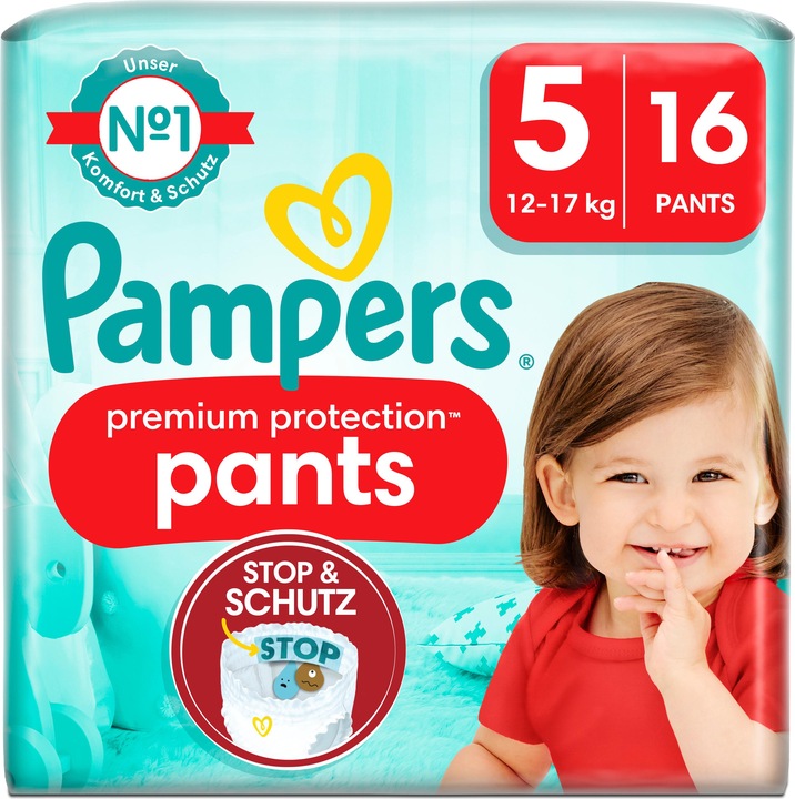 Immagine prodotto Pampers Premium Protection Pants (Dimensione 5, Pacco trasportabile, 16 Pezzo/i)