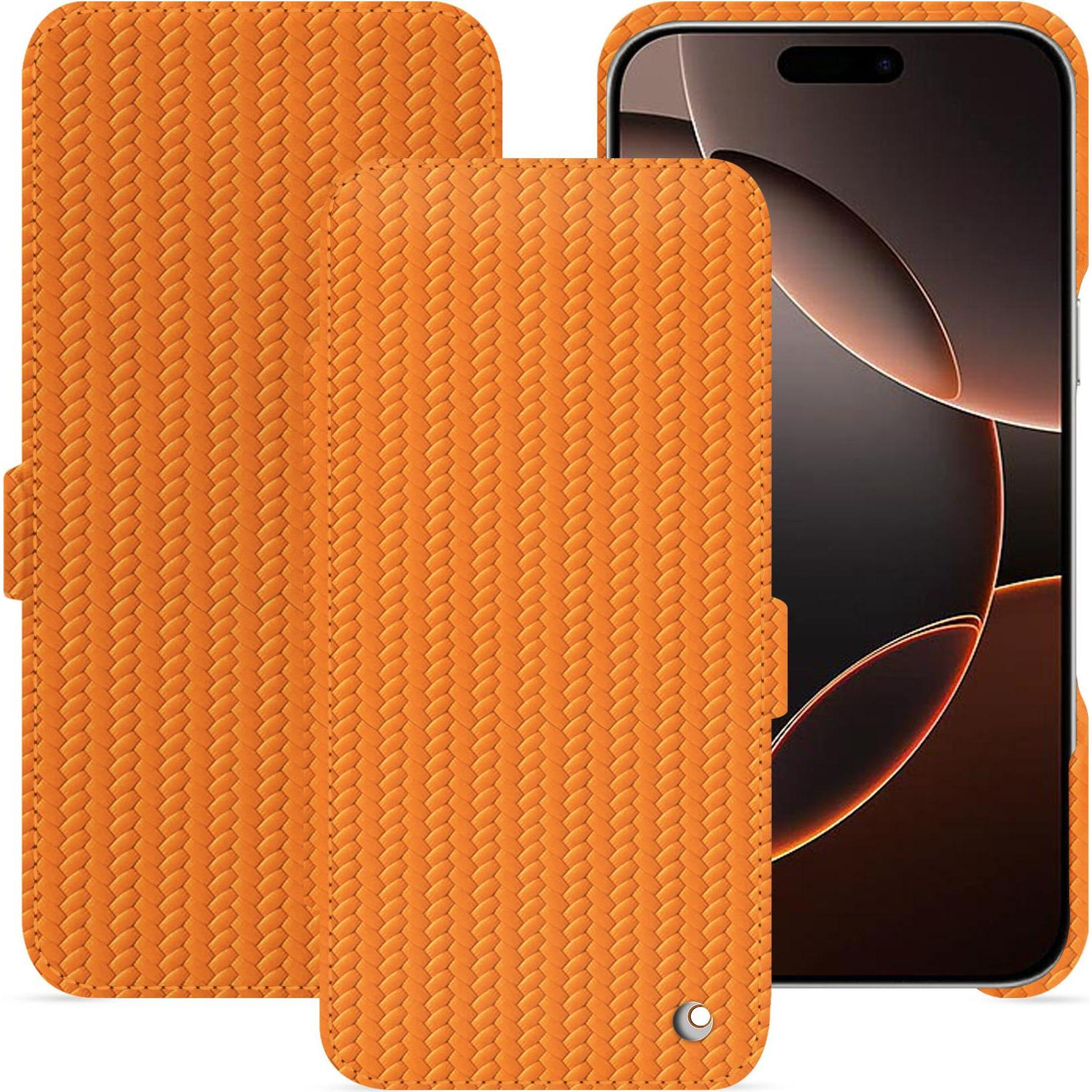Noreve Lederschutzhülle horizontal (Apple iPhone 16 Pro), Smartphone Hülle, Orange