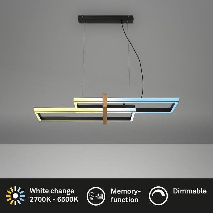 Produktbild Briloner CCT LED Pendelleuchte, schwarz, mit Holz, LED/44W (2200 lm)